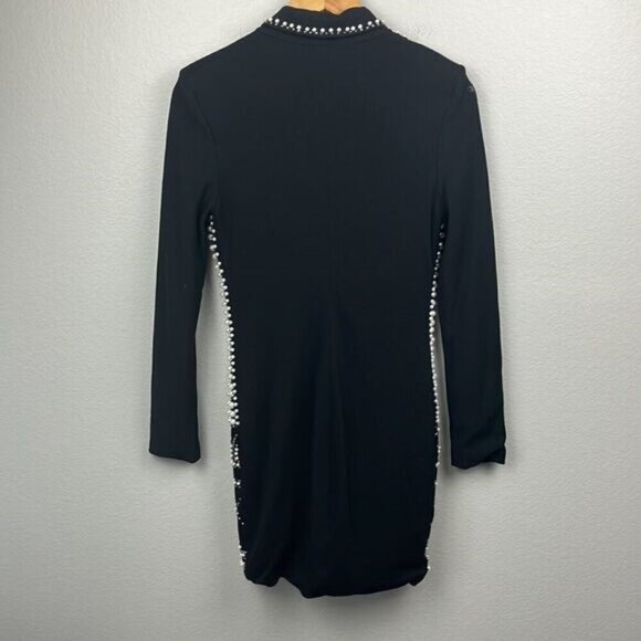 L'atiste Pearl Tuxedo Dress Black Long Sleeve Deep V-Neck Lined Bodycon NEW - Picture 8 of 13